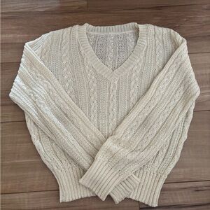 Cream Cable Knit V-Neck Sweater